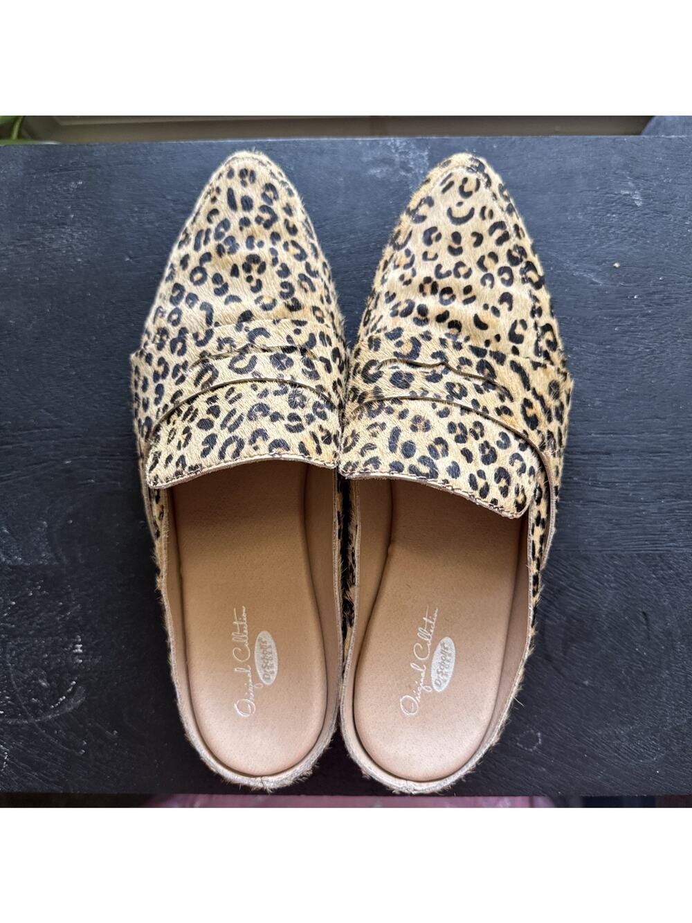Leopard Print Loafers Backless Slide Real Cow Hair